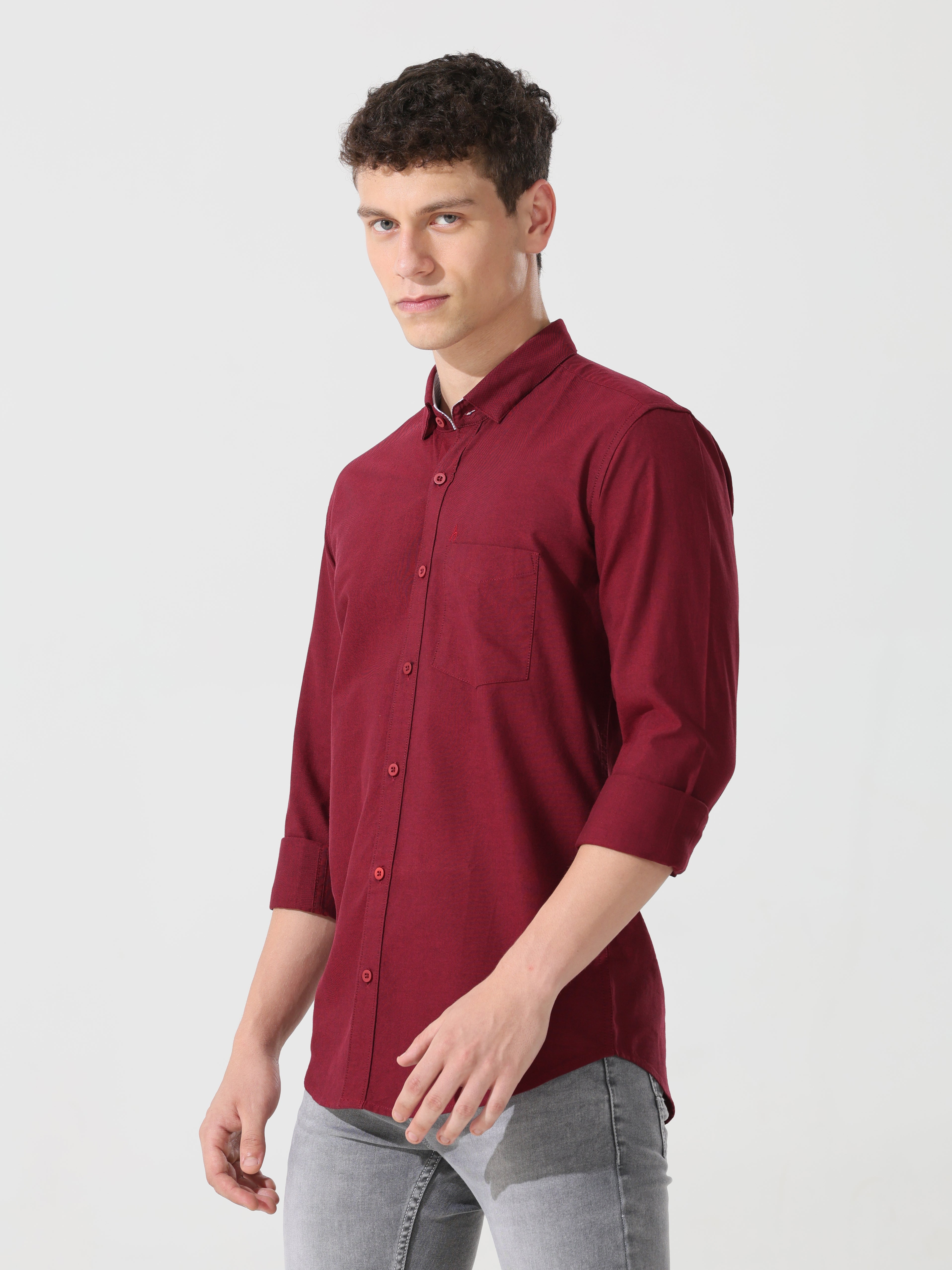 Maroon slim best sale fit shirt