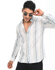 Full Sleeve Slim Fit Striped Green Shirt