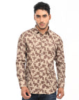 Brown Printed Tapered Fit Full Sleeve Shirt