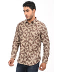 Brown Printed Tapered Fit Full Sleeve Shirt