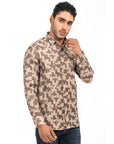 Brown Printed Tapered Fit Full Sleeve Shirt