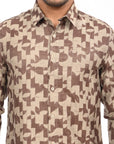 Brown Printed Tapered Fit Full Sleeve Shirt