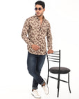 Brown Printed Tapered Fit Full Sleeve Shirt