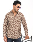 Brown Printed Tapered Fit Full Sleeve Shirt