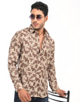 Brown Printed Tapered Fit Full Sleeve Shirt