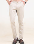 Cream Comfort Fit Cotton Trousers