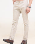 Cream Comfort Fit Cotton Trousers