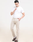 Cream Comfort Fit Cotton Trousers