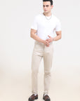 Cream Comfort Fit Cotton Trousers