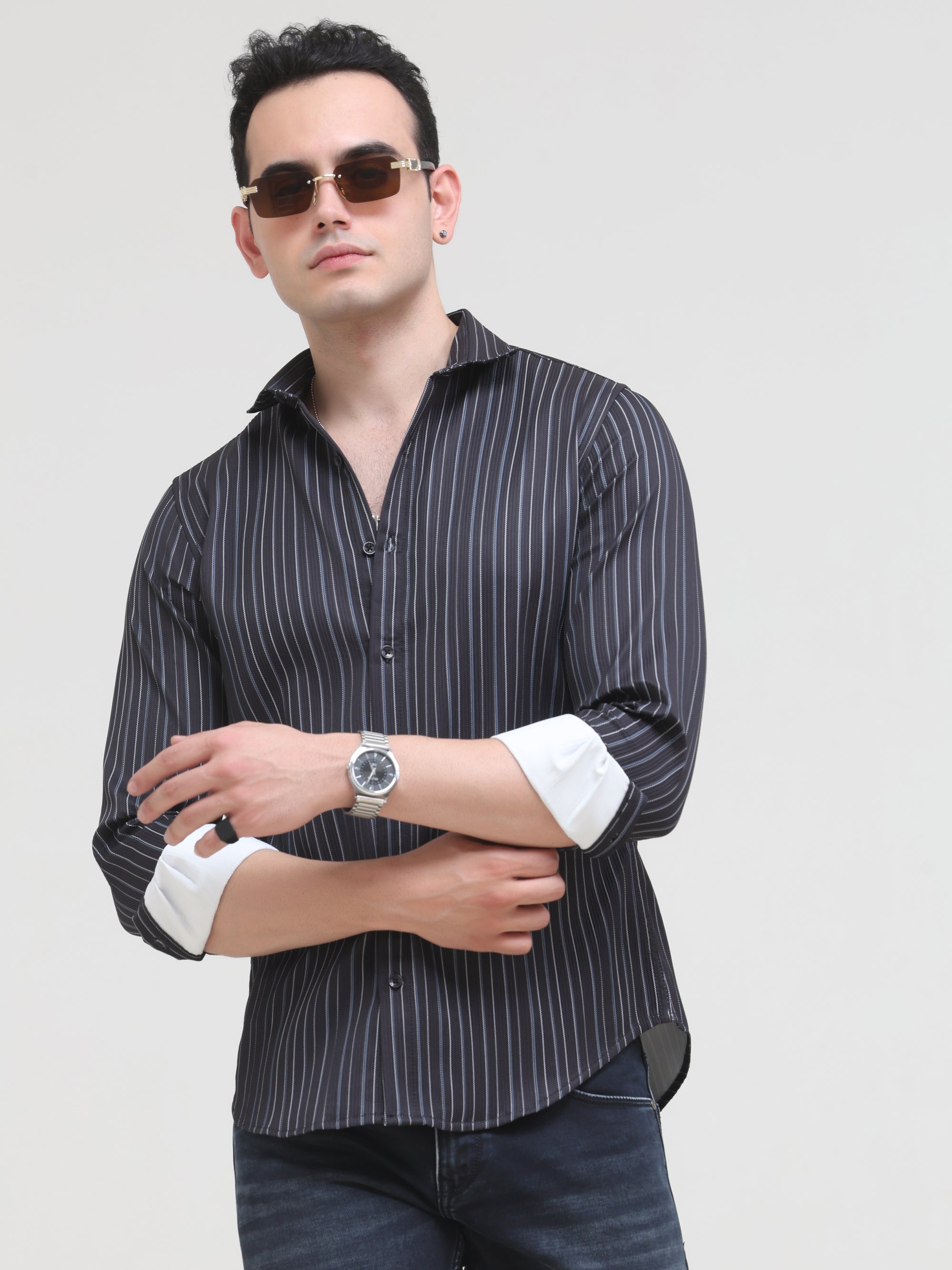 Crow Black Tapered Fit Shirt