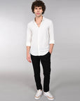 Puffy pattern white slim fit shirt