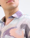 Overhanging Half Sleeve Pink Printed Shirt