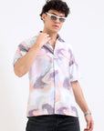 Overhanging Half Sleeve Pink Printed Shirt