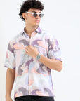 Overhanging Half Sleeve Pink Printed Shirt