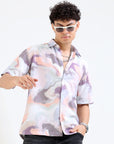 Overhanging Half Sleeve Pink Printed Shirt