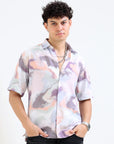 Overhanging Half Sleeve Pink Printed Shirt