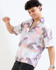 Overhanging Half Sleeve Pink Printed Shirt