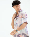 Overhanging Half Sleeve Pink Printed Shirt