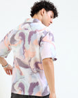 Overhanging Half Sleeve Pink Printed Shirt