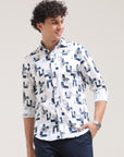 Perssian Blue Tapred Fit Printed Shirt