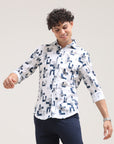 Perssian Blue Tapred Fit Printed Shirt