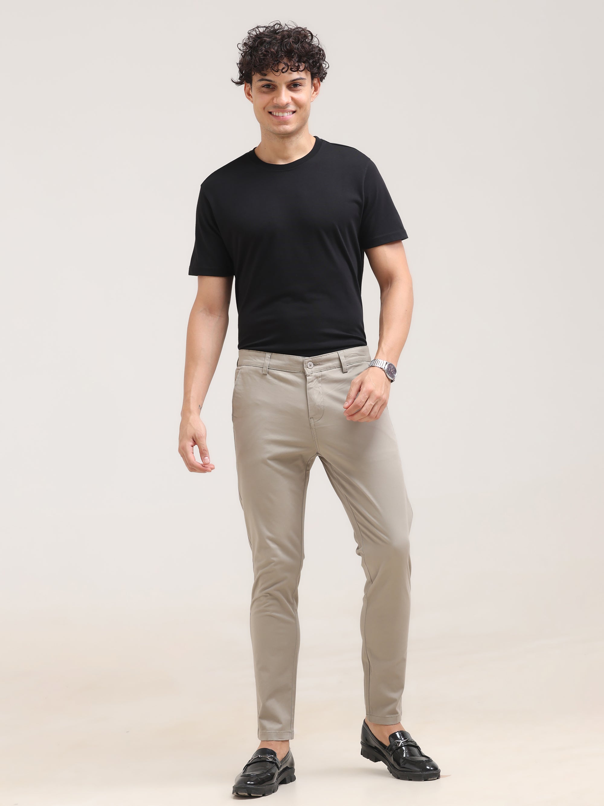 Khaki Ankle Fit Cotton Pant