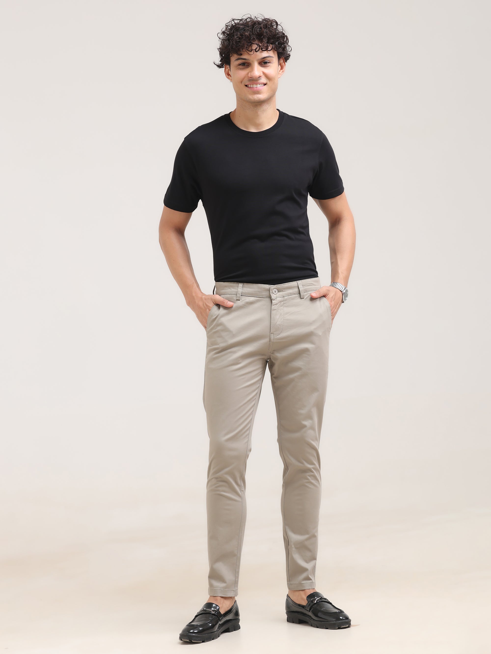 Khaki Ankle Fit Cotton Pant