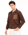 Turtle Neck Zip Coffee Brown Full Sleeve Sweatshirt