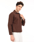 Turtle Neck Zip Coffee Brown Full Sleeve Sweatshirt