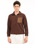 Turtle Neck Zip Coffee Brown Full Sleeve Sweatshirt