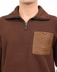 Turtle Neck Zip Coffee Brown Full Sleeve Sweatshirt