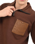 Turtle Neck Zip Coffee Brown Full Sleeve Sweatshirt