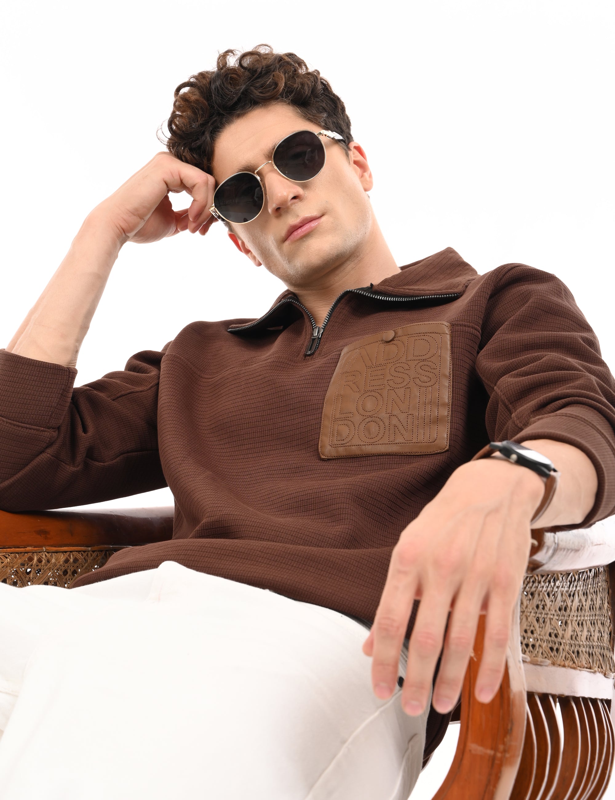 Turtle Neck Zip Coffee Brown Full Sleeve Sweatshirt