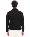 Zipper High Neck Black Full Sleeve Sweatshirt