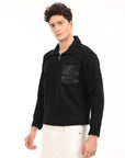 Zipper High Neck Black Full Sleeve Sweatshirt