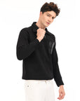 Zipper High Neck Black Full Sleeve Sweatshirt