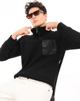 Zipper High Neck Black Full Sleeve Sweatshirt