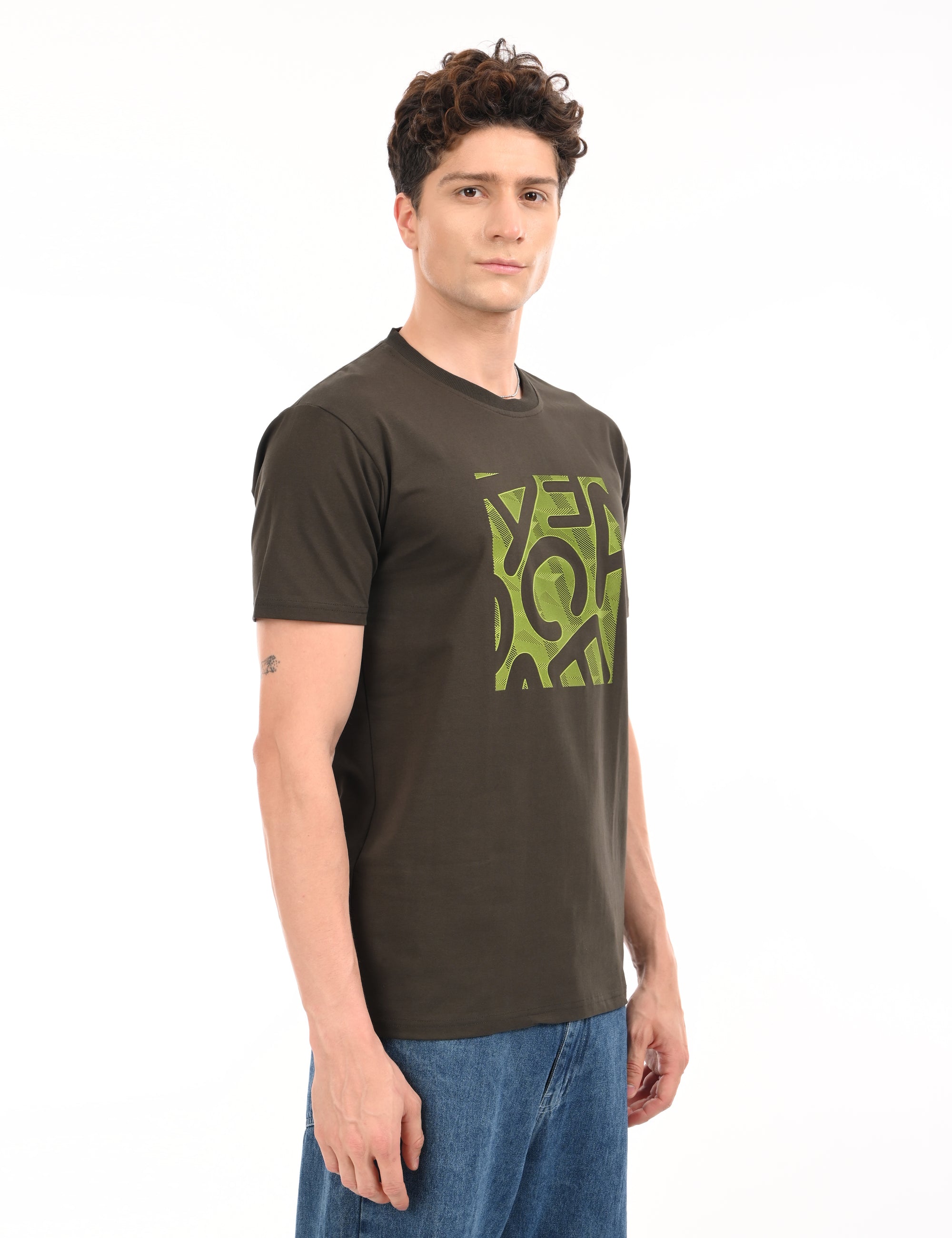 Round Neck Half Sleeve Regular Fit Olive T shirt