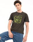 Round Neck Half Sleeve Regular Fit Olive T shirt