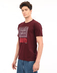 Round Neck Half Sleeve Regular Fit Wine Red T shirt