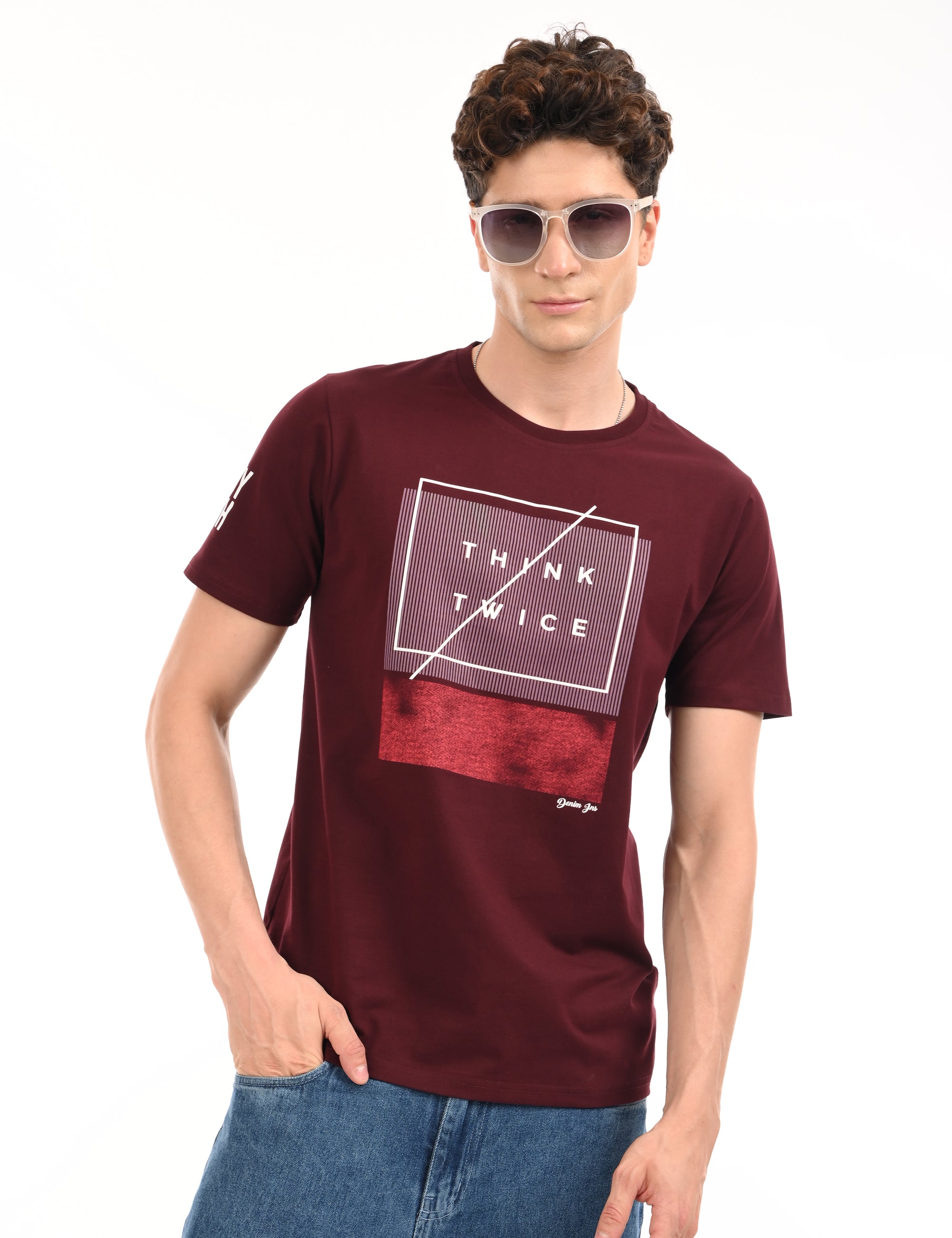 Round Neck Half Sleeve Regular Fit Wine Red T shirt