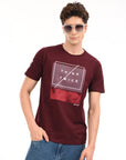 Round Neck Half Sleeve Regular Fit Wine Red T shirt