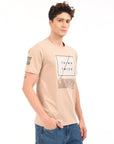 Round Neck Half Sleeve Regular Fit Beige T shirt