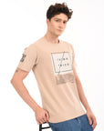 Round Neck Half Sleeve Regular Fit Beige T shirt