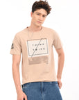 Round Neck Half Sleeve Regular Fit Beige T shirt