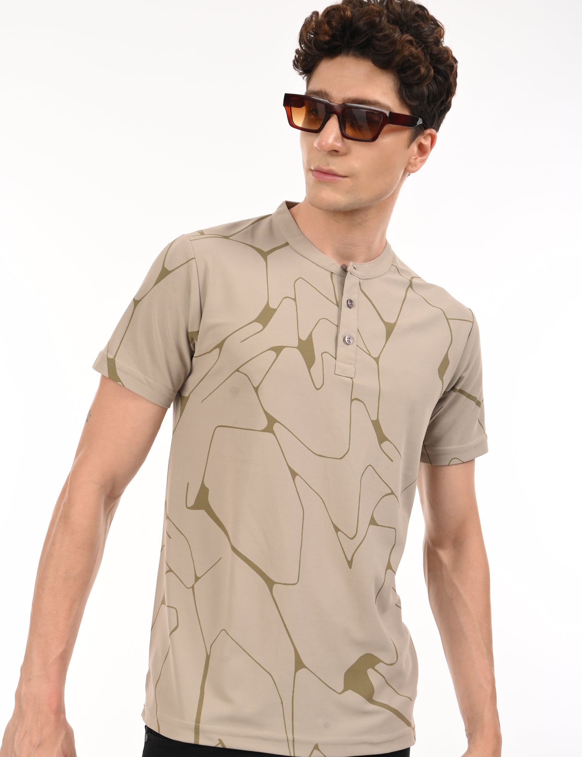 Half Sleeve Regular Fit Beige T-Shirt