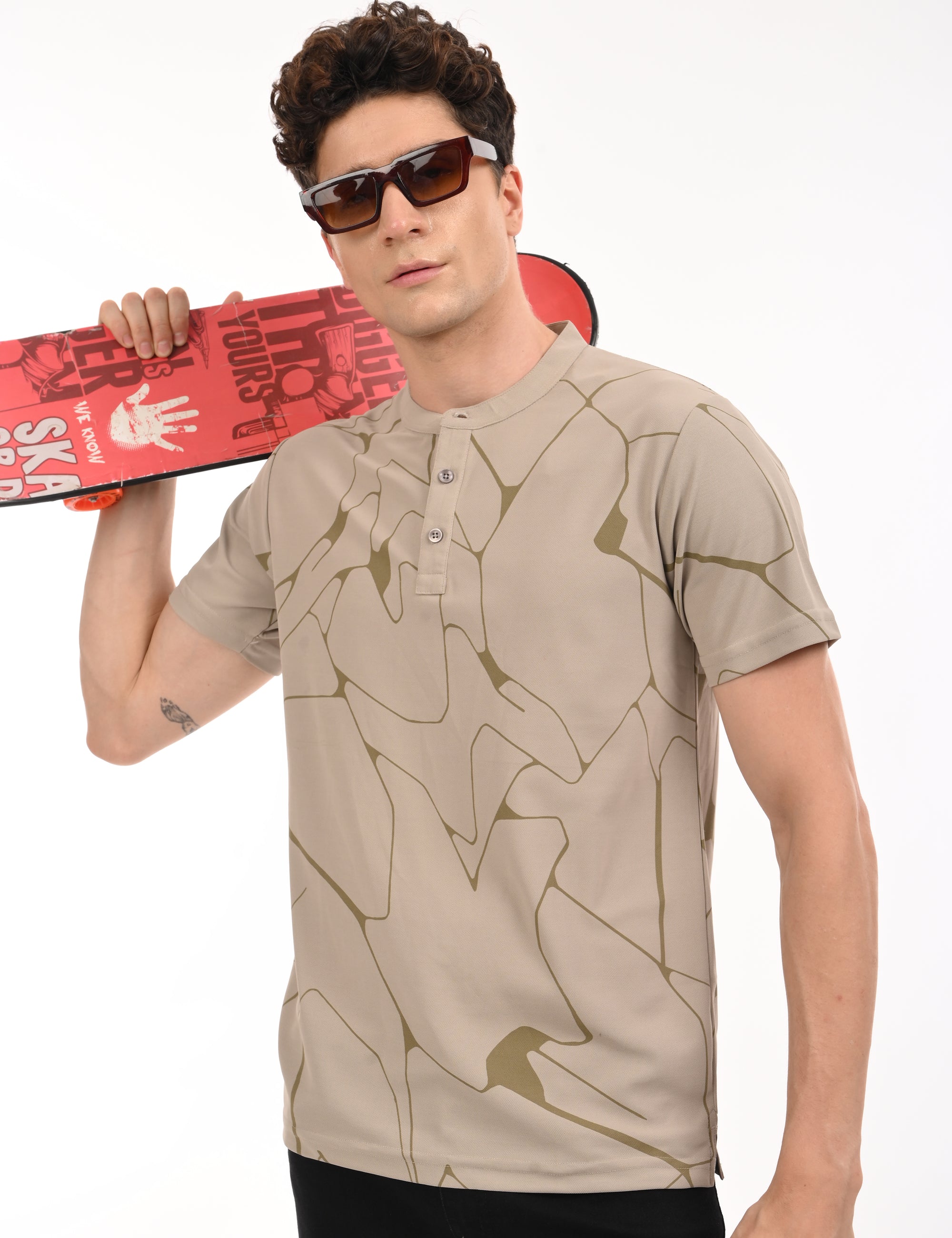 Half Sleeve Regular Fit Beige T-Shirt