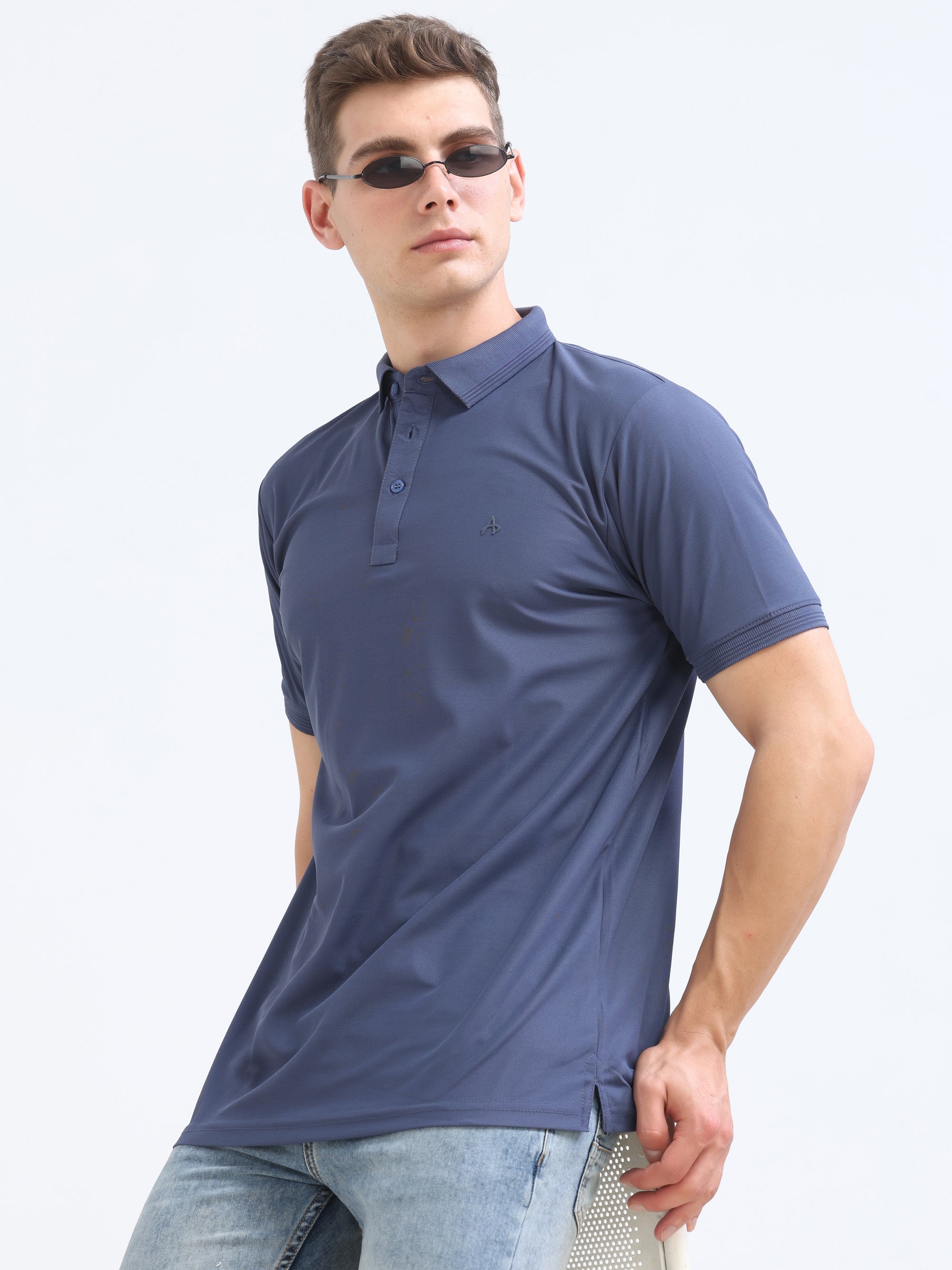 Denim Colour Solid Polo Tshirt