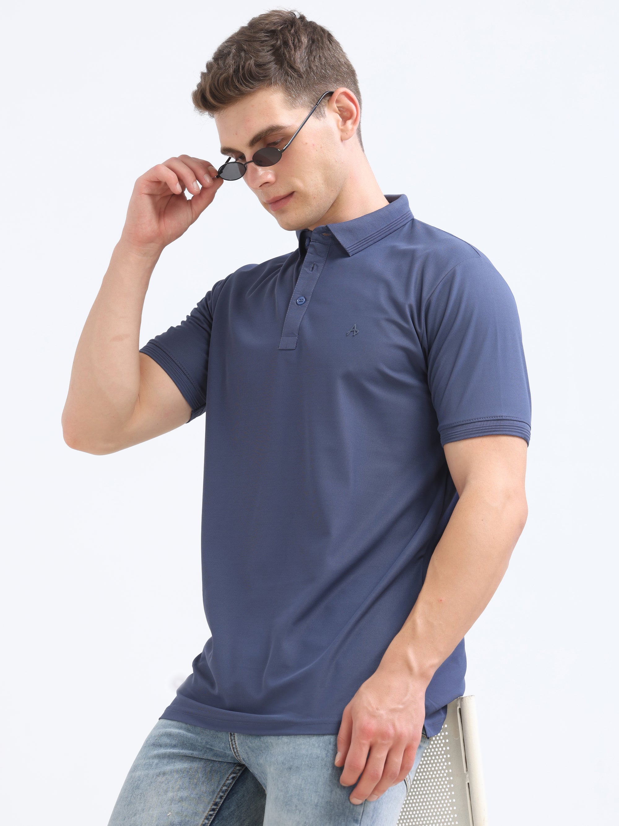 Denim Colour Solid Polo Tshirt