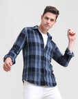 Midnight Gridlock: Checkered Navy Blue Slim Fit Shirt